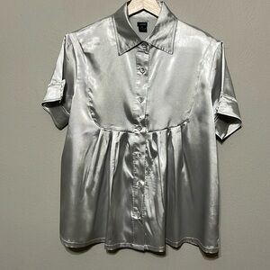 Anthropology Aziz Metallic Baby Doll Camp Shirt, Size L